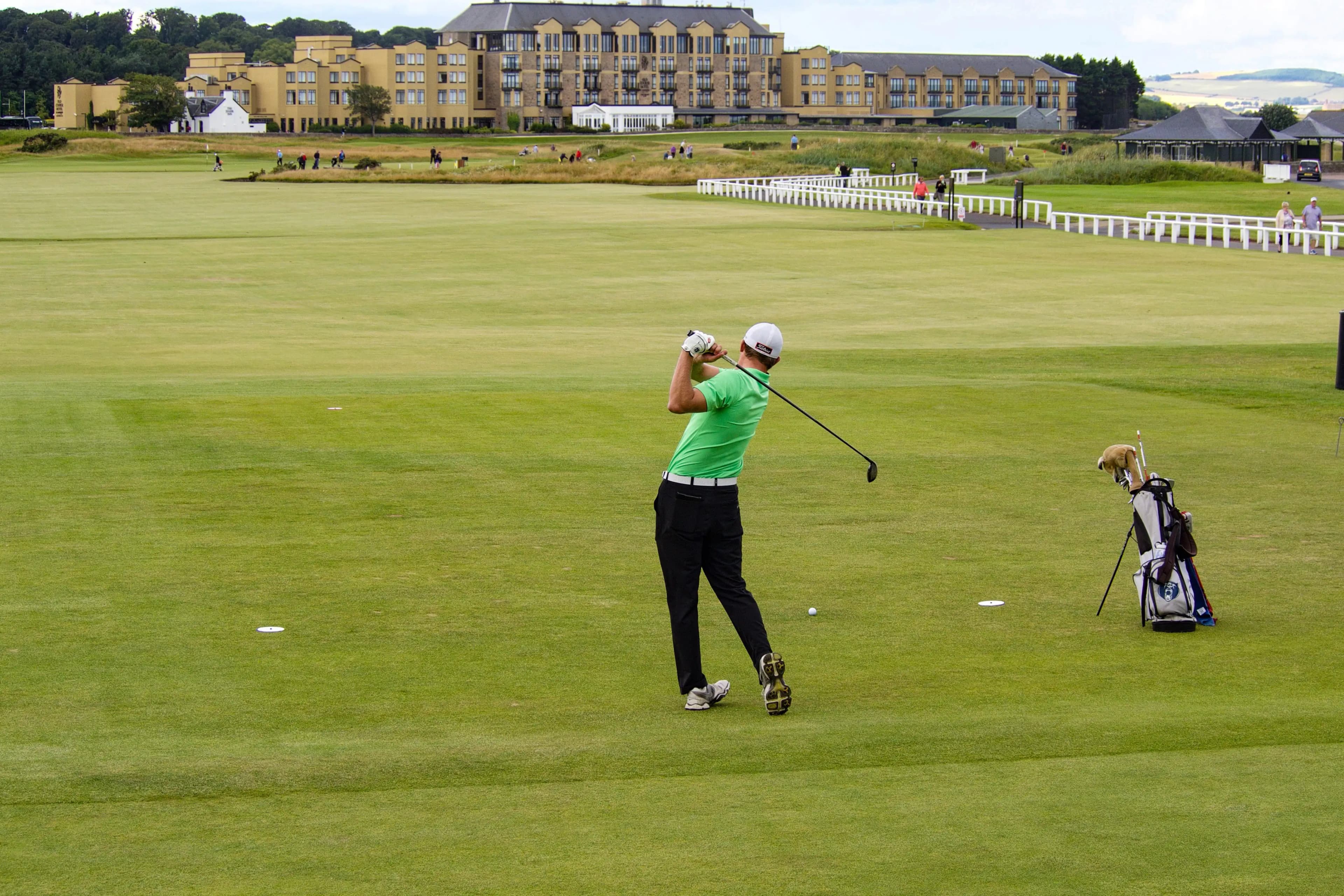 Golfers walking a fairway on an Irish golf course