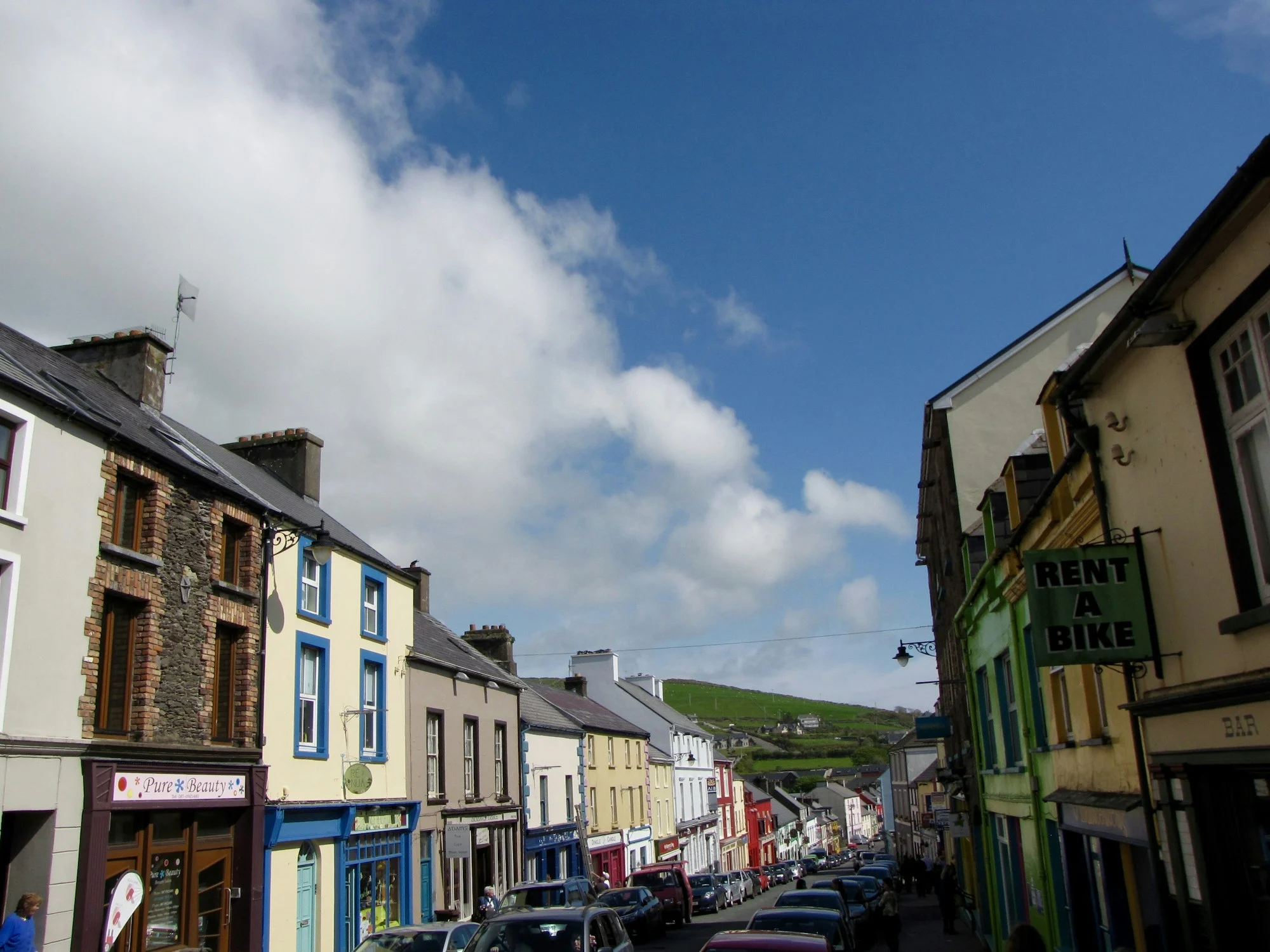 Colourful buildings on a street in Dingle, County Kerry