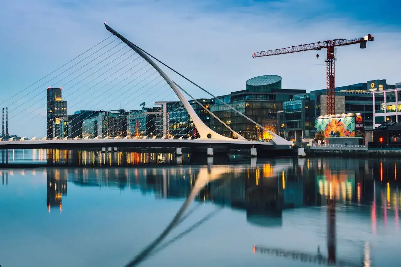 Samuel Beckett Bridge and the River Liffey in Dublin Docklands